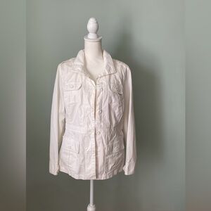 LL Bean Women's Medium Khaki/Cream Utility Jacket Safari Mesh Lined 100% Cotton